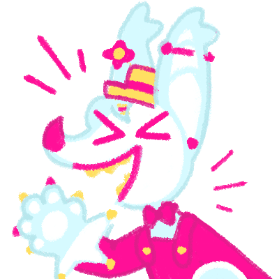 A half body drawing of Pajama, a clown themed cymk dinosaur. They are drawn with a crayon brush.