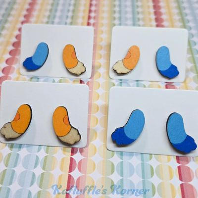 Wooden Earring tails of Bluey and Bingo