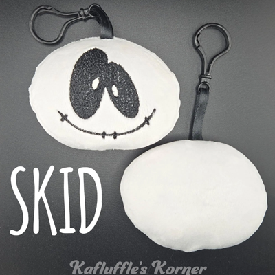Plush keychain of Skid, a skeleton