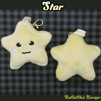 A plush keychain of a star